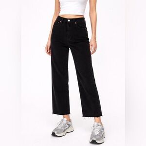 Levi’s Ribcage Wide Leg Corduroy Jeans 28 Black Raw Hem Upcycled Minimal Edgy